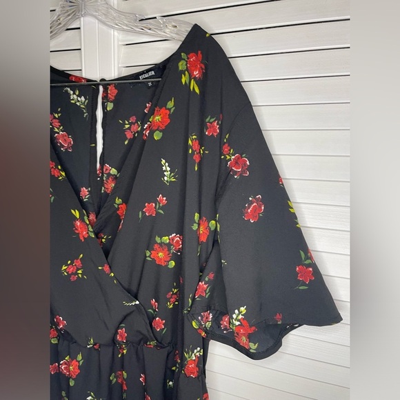 Escalier Dresses & Skirts - Escalier Women’s Faux Wrap Dress Deep V-Neck Maxi Floral Romantic Black Size 2X